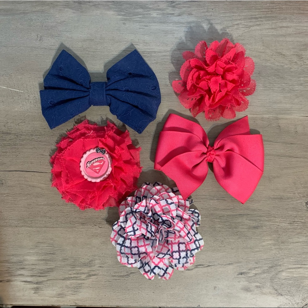 Hair bows & Flowers fuchsia and navy set (5) used